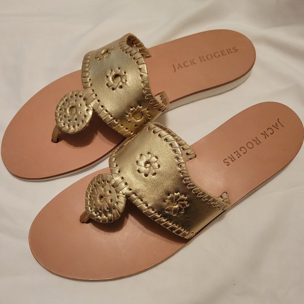 Jack Rogers Gold Metallic Leather Sandal Slides